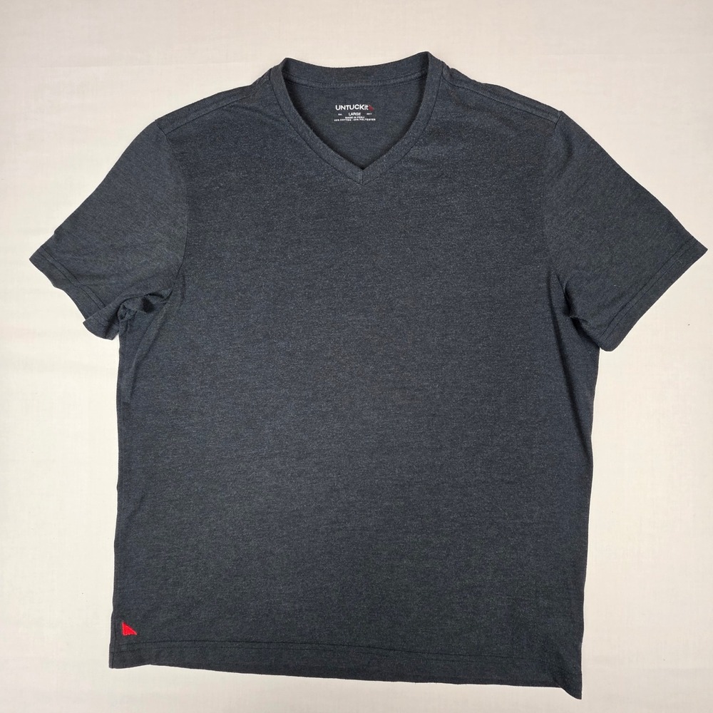 UNTUCKit Bussola 30094 V-Neck T-Shirt Mens Large Charcoal Gray Cotton Blend